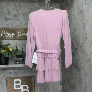 B. Darlin Juniors Metallic V-Neck Belted Dress 914Z740 Pink 7/8 thumbnail 2