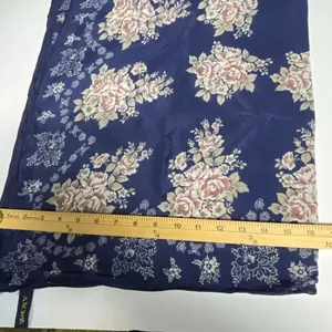 Access 100% silk dark blue floral scarf 32” x 33” hand rolled thumbnail 6
