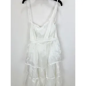 Lulus Sweetest Success White Organza Tiered One-Shoulder Midi Dress Medium NWT thumbnail 11