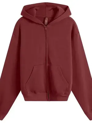 SKIMS (Gar) cotton fleece classic zip up hoodie skims Merlot NWT SIZE S thumbnail 1