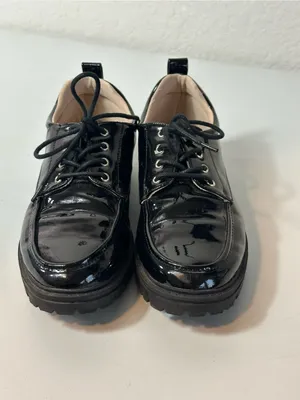 Journee Collection Black Patent Leather Oxford Chunky Heel Preppy Loafers Size 7 thumbnail 7