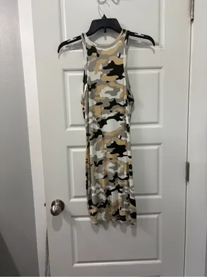 Sleeveless Camo Bodycon Dress - Gray Camouflage size small thumbnail 4
