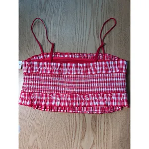 New Womens Colsie Checkered Daisy Duke Tube Top Shelf Bra Cotton Red White Small thumbnail 2