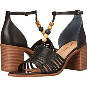 Lucky Brand Sylvesna Sandals Womens 6M‎ Black Excellent Beaded Boho Block Heel thumbnail 1