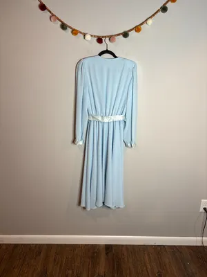 Vtg 1970's Union Made light blue embellished beaded formal dress thumbnail 4