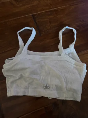 ALO Yoga White Ribbed Cropped Cami Top thumbnail 3