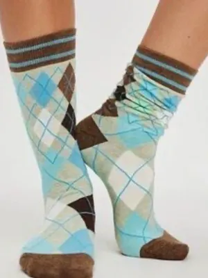 Free People Argyle Crew Socks in Light Blue and Brown NWT thumbnail 1