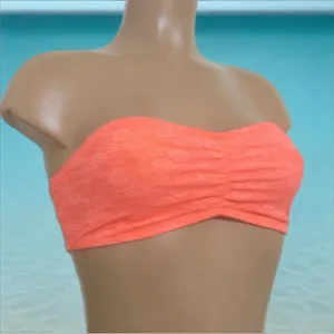PINK Victoria’s Secret Neon Coral Lace Bandeau Bra thumbnail 1
