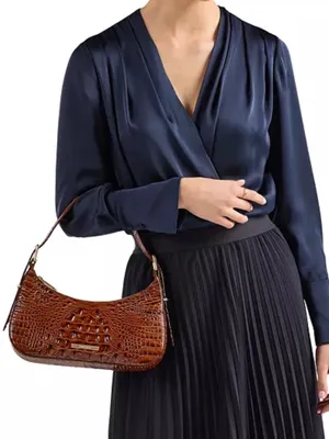 Brahmin Kyrie Jardim Woven Raffia & Embossed Leather Buckled Snap Shoulder Bag thumbnail 9