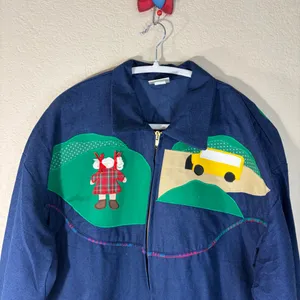 Vtg J.R. Morgan Designs Women’s Blue Jean Full Zip Appliqué Jacket Sz L Teacher thumbnail 2