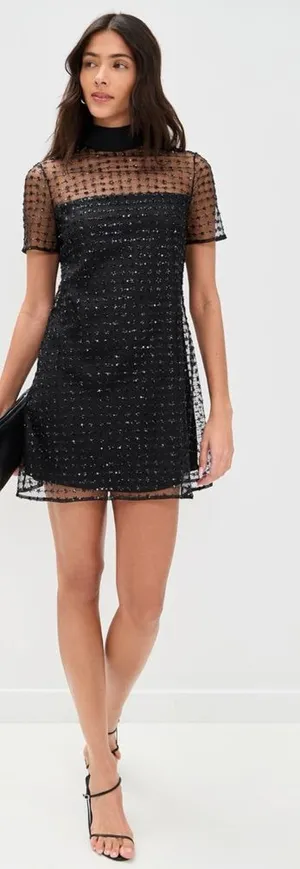 NWT STAUD Ilana Mini Dress in Stardust Onyx Black Sequin Stars Size Small thumbnail 1