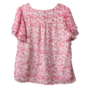 Skies Are Blue White and Pink Floral Print Smocked Flutter Sleeve Blouse Medium‎ thumbnail 2