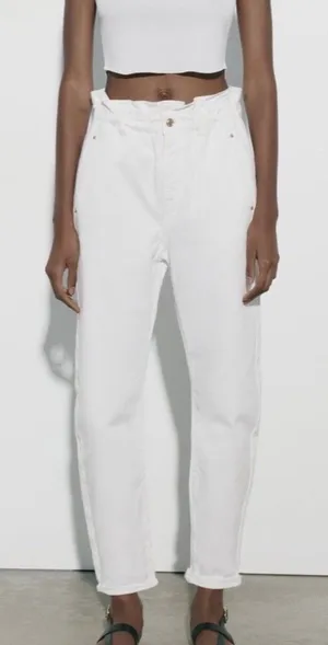 Zara Women's White Ankle Jeans High-Waisted Elastic Waist, Size S thumbnail 1