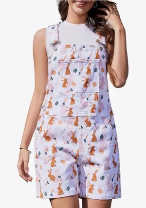 NEW Bunny Cute Festival Bib Overalls Adjustable Coveralls XL thumbnail 1