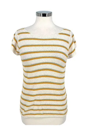 Madewell Striped Short Sleeve Knit Top White Yellow Casual 70s Retro Size Small thumbnail 1