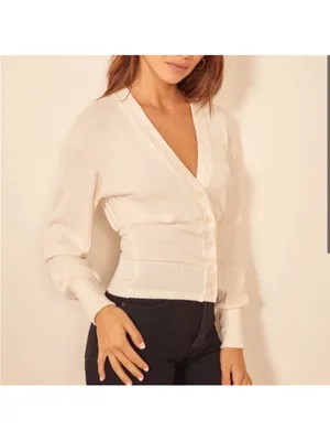 REFORMATION Vitalia Ribbed Top In Ivory Cardigan XS thumbnail 2