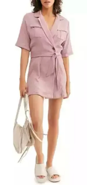 ZARA Free People‎ Clementine Endless Summer Textured Wrap Mini Dress Purple Ash Small thumbnail 1