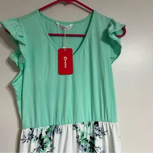 NWT Womens PatPat Ruffle Sleeve Hi-Lo Floral Print Teal White Dress‎ Size Medium thumbnail 8