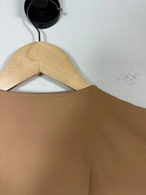 Zara Cropped Fitted Short Sleeve Tee Tan Stretch Top Size M thumbnail 4