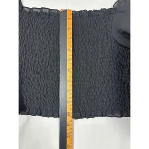 Smocked‎ Crop Top Black Square Neck Puff Sleeve Ruffle Trim Cottage Festival S thumbnail 5