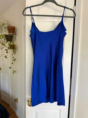 Revolve Lovers + Friends Marley Mini Dress Cobalt Blue Satin Cowl Neck - Size S thumbnail 8
