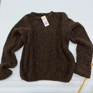 Wild Fable Womens Brown Crewneck Fuzzy Ribbed Knit Sweater Size S thumbnail 1
