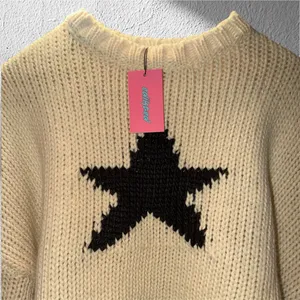 Edikted Cream Cropped Knit Sweater with Black Star thumbnail 4