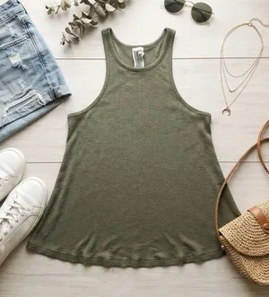 Free People Long Beach Tank Top Olive Green Ribbed Racerback Size Small thumbnail 1