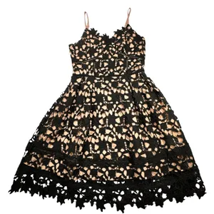 Blush Noir Black Lace Fit Flare Mini Dress Womens Small LBD Whimsigoth Coquette‎ thumbnail 2