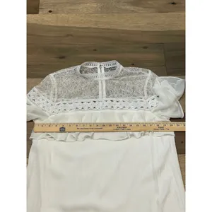 Express Dress Cream Lace Mock Neck Ruffle Feminine Size L thumbnail 7