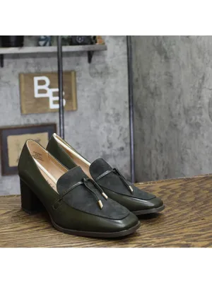NWT Journee Collection Womens Crawford Block Heel Loafer Pumps Olive Green 7M thumbnail 6