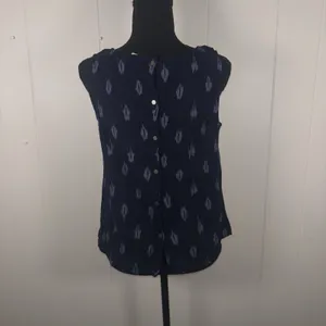 EILEEN FISHER Midnight Blue Cotton‎ Ikat Petal Sleeveless Shell Tank Top small thumbnail 2