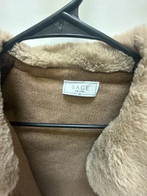 Sage The Label Faux Fur Collar Ribbed Cardigan Tan Size XS thumbnail 2