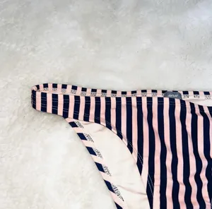 aerie Cheeky Swim Bottoms Light Pink Navy Blue Striped Low Rise NWT thumbnail 3