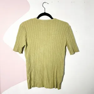 Wool Blend Cable‎ Knit Top Womens Medium Short Sleeve Green Comfy Preppy thumbnail 2