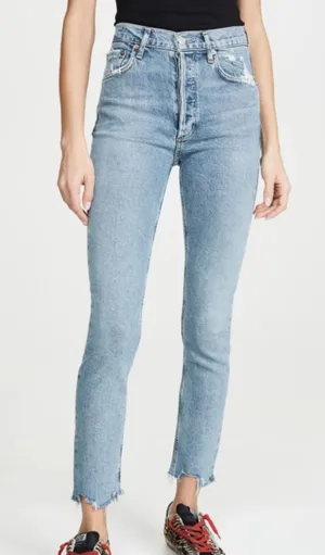 Agolde Nico High Rise Slim Jeans with Button Fly and Distressing thumbnail 1