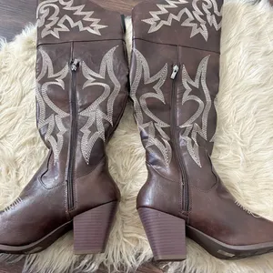Dark Brown Flame Over The Knee Thigh High Cowgirl Western Boots EU 38 / US 7 thumbnail 3