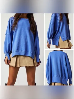 NWOT Free People We the Free Camden Sweatshirt - Blue Iris Periwinkle - Small thumbnail 2