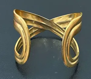Vintage MCM Gold Brass Figure 8 Open Cuff Bangle Bracelet 57g thumbnail 9