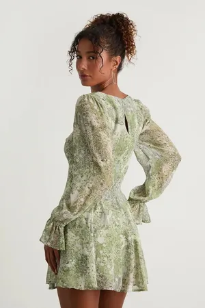 Lulus Kivah Green Boho Print Long Sleeve Mini Dress thumbnail 2