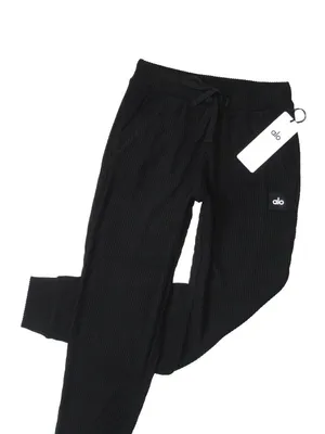 NWT Alo Yoga Muse Sweatpant in Black Ribbed Tapered Jogger Pants S thumbnail 2