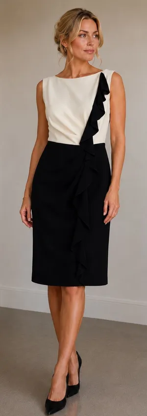 Coast London Black & Ivory Ruffle Dress US 6 Elegant Occasion Dress thumbnail 1