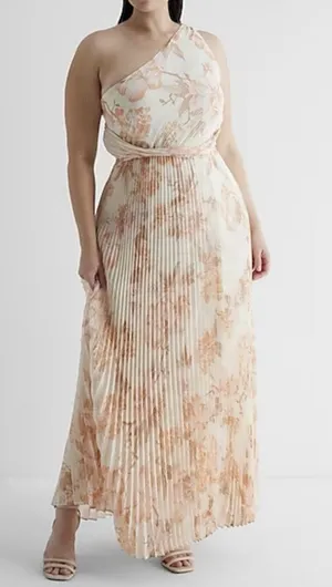 Express Metallic Floral‎ One Shoulder Front Twist Pleated Maxi Dress Size M thumbnail 1