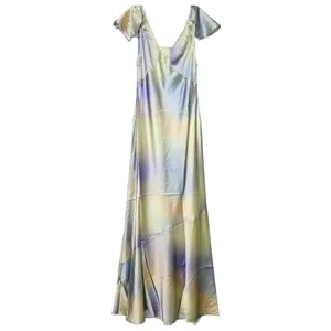 NWT WeWoreWhat Lace Silky Charmeuse Midi Maxi Slip Dress 0 Gold Ombre Watercolor thumbnail 2