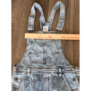 Vintage y2k Aerie Denim Cargo Overalls Light Wash Wide Leg Utility Dungarees S thumbnail 3