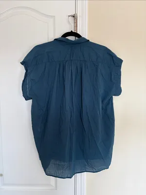 Nili Lotan Normandy Blouse Teal Blue 100% Cotton Flowy Oversized SZ S thumbnail 8