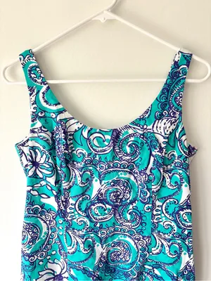 Lilly Pulitzer Eaton Mini Shift Dress Montauk Seafoam Paisley Gold Tassel Hem thumbnail 3