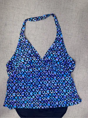 NWT Speedo Geometric Blue Pattern Tankini 2 Piece Swimsuit Size 14 thumbnail 3