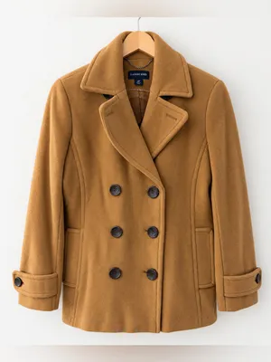 Lands’ End Wool Cashmere Peacoat 4P Petite Camel Double Breasted Coat Preppy thumbnail 1
