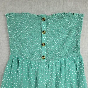 Angashion Womens Jumpsuit Large Green Polka Ruffles Strapless Smocked Wide Leg thumbnail 12